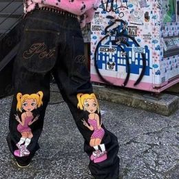 Jeans de mujer Pantalones vaqueros con estampado de chica de cola de caballo doble de alta calidad Gothy Y2K pantalones sueltos de pierna recta pantalones anchos fotografía callejera jeans de moda para mujeres J240306