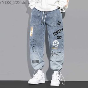 Dames jeans hoogwaardige modieuze heren goederen broek hiphop trend straat kleding jogging broek heren casual elastische taille heren kleding broek yq240423