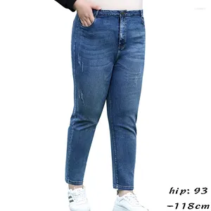 Dames jeans hoge kwaliteit voor vrouwen plus maat gescheurde wassen slanke katoenen denim broek lente 2024 kleding - blauw zwart