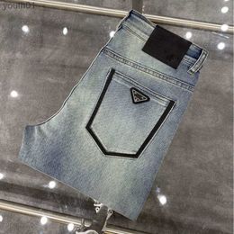 Damesjeans Hoge kwaliteit heren jeans designer broek heren slanke kleine rechte katoenen casual denim broek fashiona driehoekige letter grafische denims Broek 240304