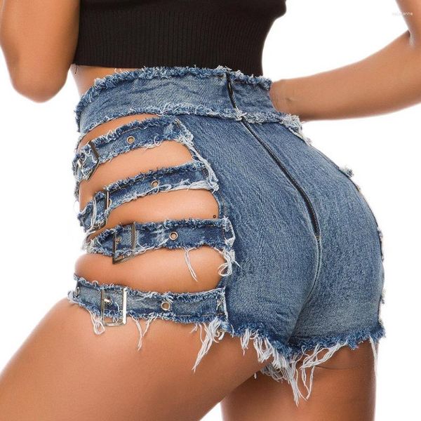 Jeans de mujer de talle alto bodycon pantalones cortos sexy agujero rasgado denim playa casual bar club baile delgado
