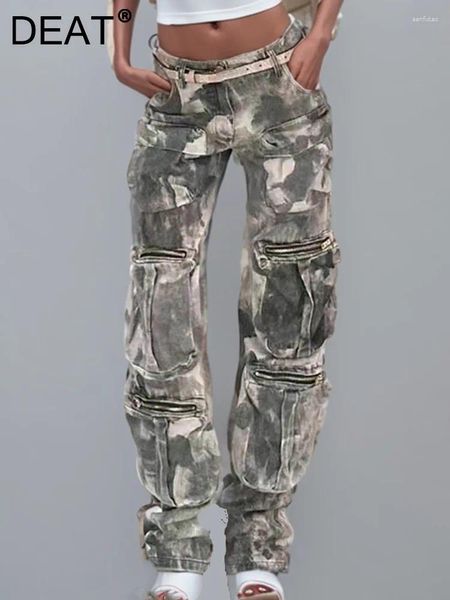 Femme en jean High Street Camouflage Cargo Femmes Pocket Design bas Low Rack Straight Denim Pants Trend 2024 Printemps 11xx0836