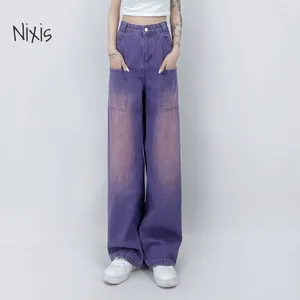 Cargaison de rue High Street pour femmes pour femmes surdimensionnées Baggy Pantalon de jambe violet pantalon denim de mode Streetwear Y2K Vêtements féminins