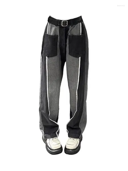 Jeans pour femmes High Street Casual Baggy Mode coréenne Hip Hop Pantalon droit à jambes larges Pantalon en denim 2000s Esthétique Clubwear Américain