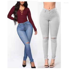 Jeans pour femmes High Stretch Holes Femmes Denim Crayon Pantalon Bootcut Pull-on Skinny