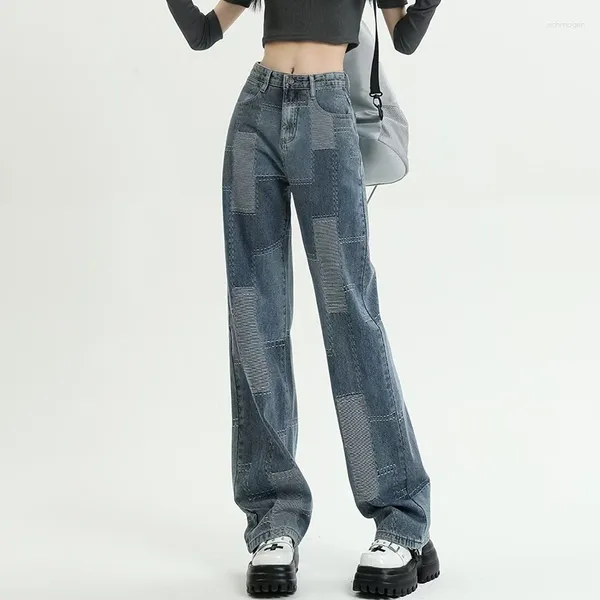 Jeans pour femmes taille haute 2023 printemps été design sens rétro jacquard épices fille pantalon droit léger mince