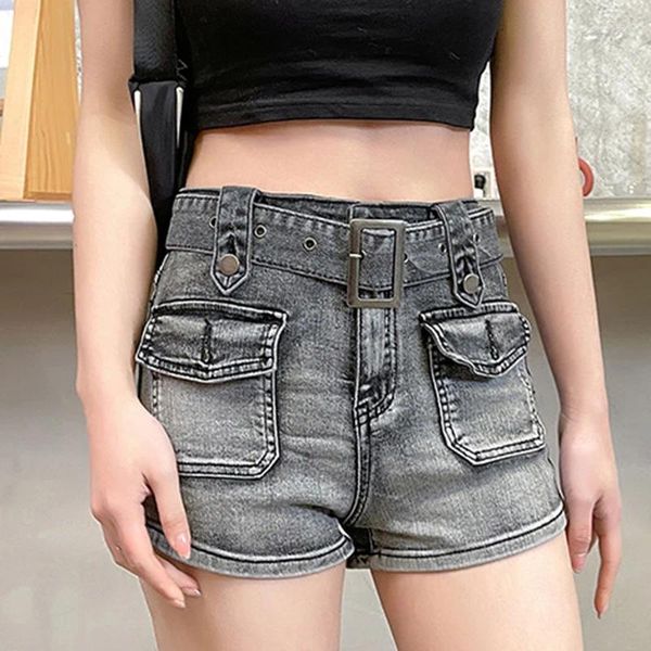 Jeans pour femmes taille haute a-ligne enveloppé hanche denim shorts 2023 élastique épicé fille pantalon serré