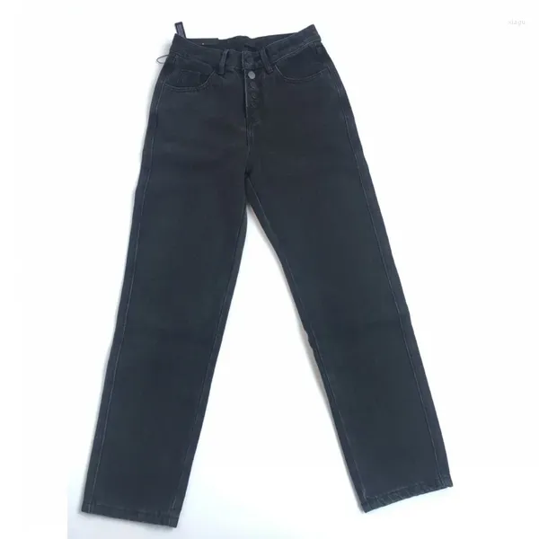 Jeans pour femmes taille haute longueur cheville femme classique bouton droit vintage lâche style de rue bleu noir sarouel