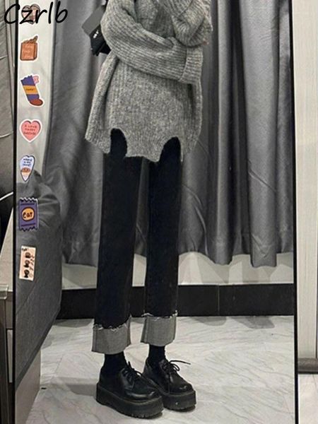 Jeans pour femmes taille haute cheville longueur femmes style coréen loisirs simples poignets solides mode tout-match chic denim droite lâche étudiants