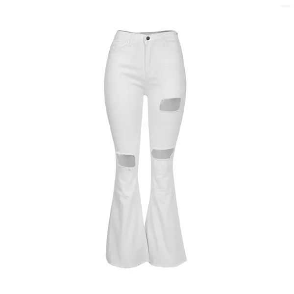 Jean pour femmes hautes cloche de fond étirement étiré des femmes déchirées pantalons de la jambe large coupe pantalon denim pantalon streetwear en détresse palazzo