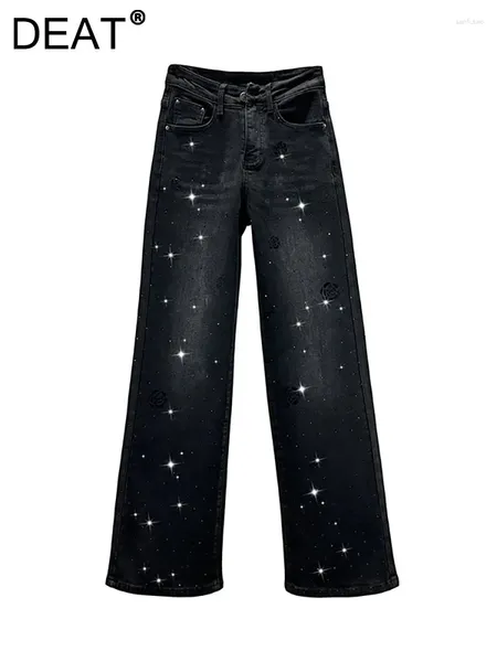 Jeans para mujeres Rosas negras de cintura alta bordado Bordado de vellón recto Pantalones de mezclilla 2024 Invierno Fashion 29L6156