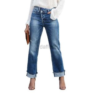 Damesjeans Hoge taille Rechte jeans met knoopsluiting Damesmode Stedelijk Casual Commuter Denim Broek Dames Gebroken Gaten Broek Wasbaar 24328