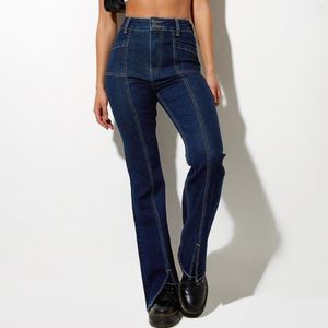 Jeans femme taille haute Cargo pantalon jambe droite femme rétro en détresse Denim Streetwear taille Stretch 90s vêtements Vintage