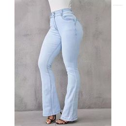 Jeans pour femmes taille haute denim pantalon évasé capris 2023 femmes vintage léger long travail noir été bleu