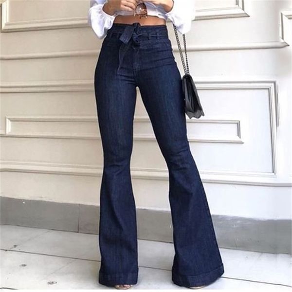 Jeans taille haute Denim Flare Pants Street Style Blue Skinny Sexy Vintage Ladies Flared Pantalon Bell Bottom Jeans Automne 201223