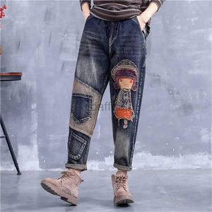 Dames Jeans Hoge Taille Denim Harlan Broek Dames 2023 Lente Herfst Nieuwe Losse Vintage Patchwork Geborduurde Jeans voor Casual Vrouwelijke Broeken 24328