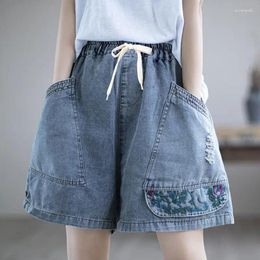 Jeans pour femmes High Waist Denim Shorts pour femmes 2024 Version coréenne d'été Broidered Y2K Baggy Baggy Japanese Street Style Pantal