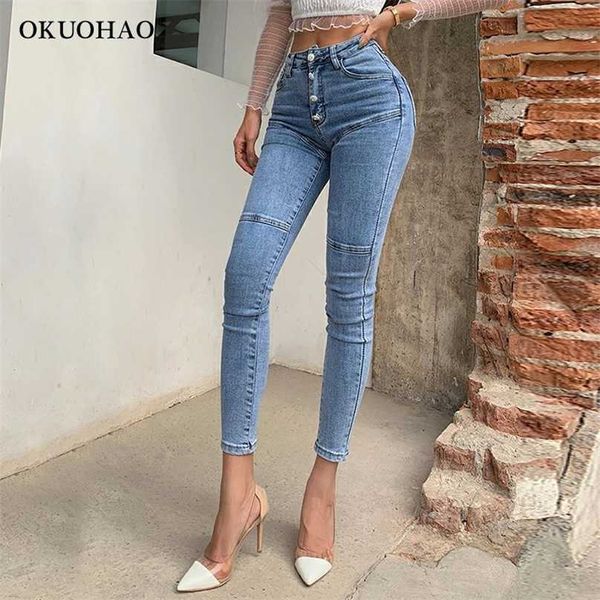 Jeans pour femmes taille haute denim pantalon femme mode élastique stretch hanche slim fit pieds maigres neuf points pantalon crayon 211112