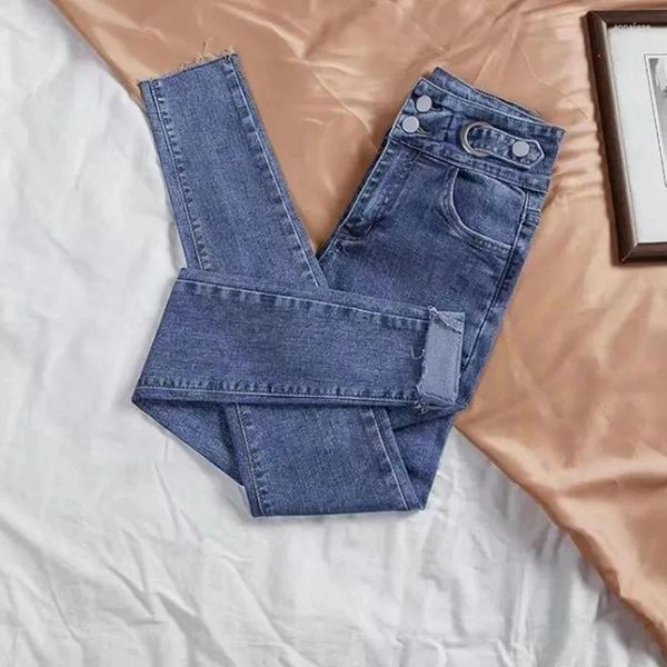 Jeans pour femmes taille haute élastique décontracté femmes 2023 printemps automne mode mince tout-match vêtements chauds pantalons crayon à neuf points femmes