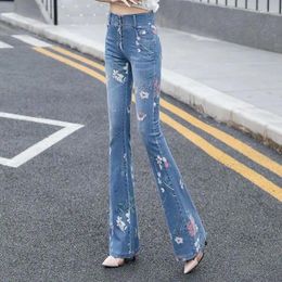 Jeans pour femmes hautes tournées femelles coréennes mode skinny jean femme floral imprimé pantalon pantalon chic design pantalones de mezcilla e181