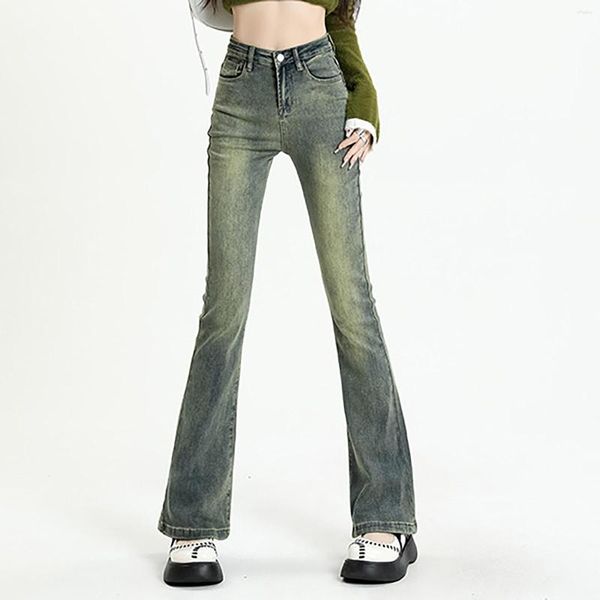 Jeans pour femmes taille haute pantalon cargo évasé femmes mince conception simple coréen streetwear rétro pantalon denim