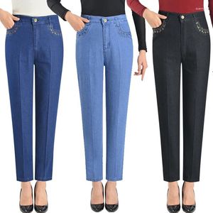 Jeans de mujeres Altas cintura alta para mujeres Pantalones de mezclilla estiramiento Mom Jean Straight 2024 Summer informal Confort Pantalones recortados