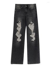 Jeans pour femmes taille haute Gyaru femme pantalon Y2k Vintage gris foncé pantalon large jambe rétro Denim Baggy Street Casual Tide Streetwear