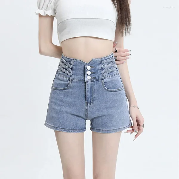 Jeans pour femmes hautes taille claire couleurs denim shorts féminins 2024 Été américain épicé fille serrée paquet mince hanche un pantalon de mot