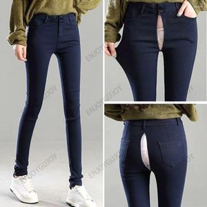 Damesjeans Hoge taille MS Onzichtbaar Open Kruis Outdoor Sex Stretch Strakke broek Denim Pencil Tide