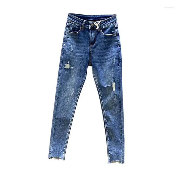 Jeans de mujer Women Skinny for Women 2024 Spring and Summer Slim Fit agujeros adelgazantes Pantalones de lápiz longitud hasta el tobillo azul