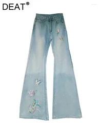 Jean pour femmes hautes taille mince fleurs de papillon