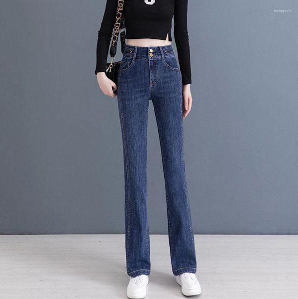 Jean taille haute pour femme, coupe ajustée, Simple, décontracté, ample, poches, boutons, pantalon évasé, mode automne-hiver 2023