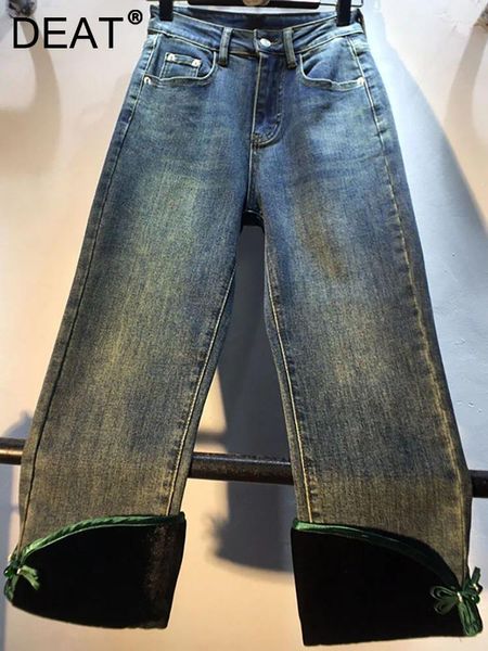 Jeans pour femmes hautes taies minces minces en velours vert pantalon en denim de longueur verte 2024 mode automne 29L3681
