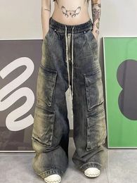Jeans voor dames Hoge taille Slouchy cargobroek Y2k Baggy Dames Heren Retro hiphop Denim broek met meerdere zakken Los Amerikaans streetwear 231206