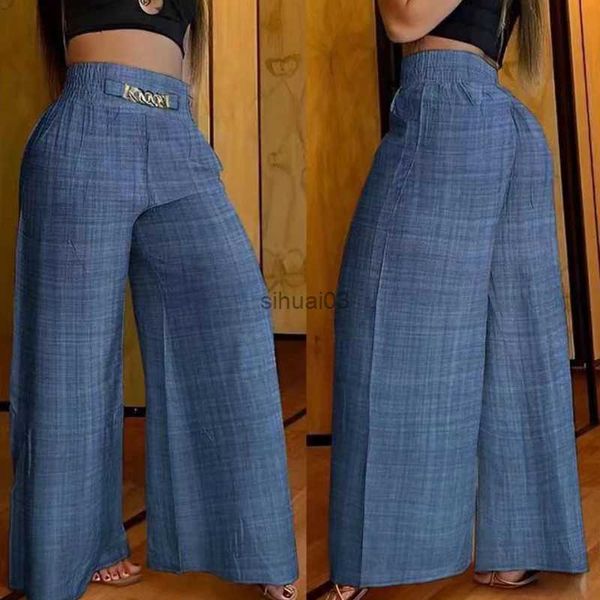 Jeans Femme Taille Haute Couleur Unie Pantalon Large Été Chic Lâche Élégant Pantalon Évasé en Métal Bureau Dames Droit Vacances Pantalon Femme