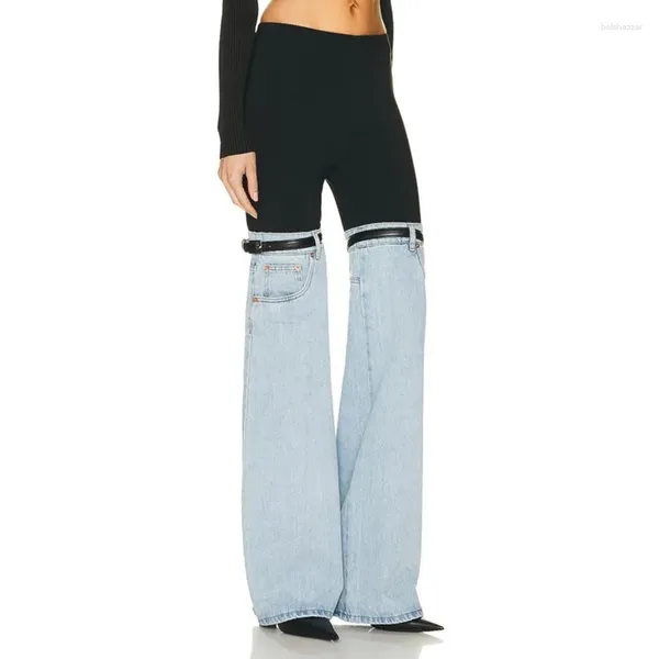 Jeans pour femmes taille haute épissage design évasé 2024 Europe et États-Unis Mode Dames Vêtements Y2K Streetwear Denim Pantalon