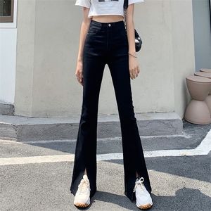 Dames jeans hoge taille split Flare Skinny Jeans Woman Korean Stretch Bell Bottom Mom jeans plus size denim broek Jean Taille Haute Femme 220908