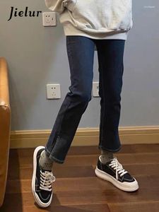 Jeans pour femmes hautes taille divisée directement pour une femme d'automne coréenne fashion mince bleu gris pantalon de la cheville de la cheville s-xl