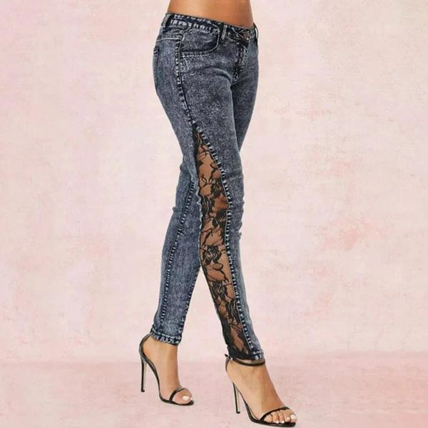 Jeans para mujeres Altos de primavera de cintura alta Moda de costura retro gris sexy de pantalones flacos lápiz Estrech para