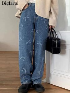 Dames jeans hoge taille lente lange broek vrouwen boog mode casual losse geplooide dames broek Koreaanse stijl wide been vrouw broek