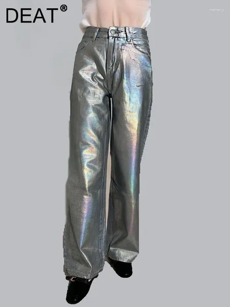 Jeans pour femmes hautes hautes jambe large jambe laser coloré artisanat brillant pantalon denim 2024 fashion printemps 29L6708