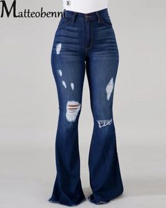 Jeans femme taille haute Stretch trous cassés évasé Style britannique pantalon dames quotidien confortable décontracté Denim pantalon 230731