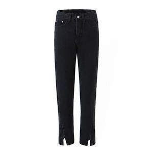 Dames jeans hoge taille stretch skinny denim broek lente herfst retro gewassen elastische slanke been spleet potlood broek 210531