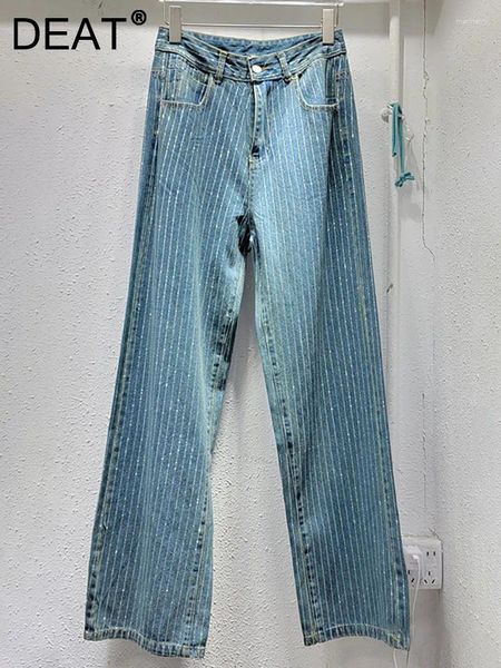 Jeans pour femmes hautes taille verticale à rayures à rayures en ramine diamant pantalon denim droit en vrac 2024 mode automne