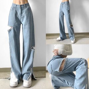 Dames Jeans High Waisted Pearl Baggy Denim Broek Losse Broek Streetwear Ripped 90s Vintage Kleding