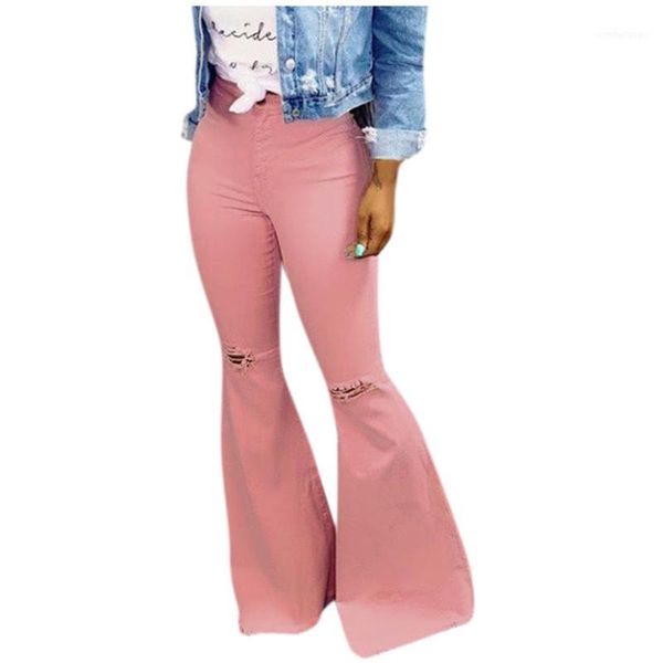 Jeans para mujer Cintura alta Lavado Flare para mujeres Denim Flaco Mujer Mujer Bell Bottom Ladies Plus Tamaño Pierna ancha Mamá Trouse # G21