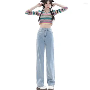 Jeans pour femmes taille haute jambe large droite décontractée pour les femmes mode pantalon mince YUN010