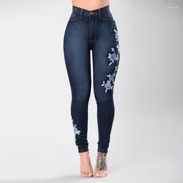 Jeans pour femmes hautes femme de taille sans étendue sagesse étendue dames jeggings pantalon de fleur xxxl taille broder pour les femmes