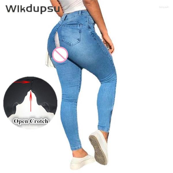 Jeans para mujeres Cantal alta para mujeres Invisibles Pantalones de sexo al aire libre