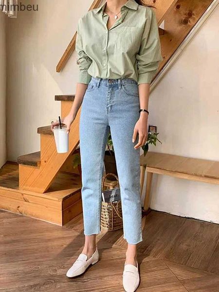 Jeans femme Taille haute femmes jean longueur cheville Stretch coton droit Denim pantalon mode Streetwear petit ami jean pour fille été 2022C24318